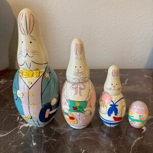 Hand-Painted Pastel Bunny Nesting Dolls - Easter Home Holiday Decor